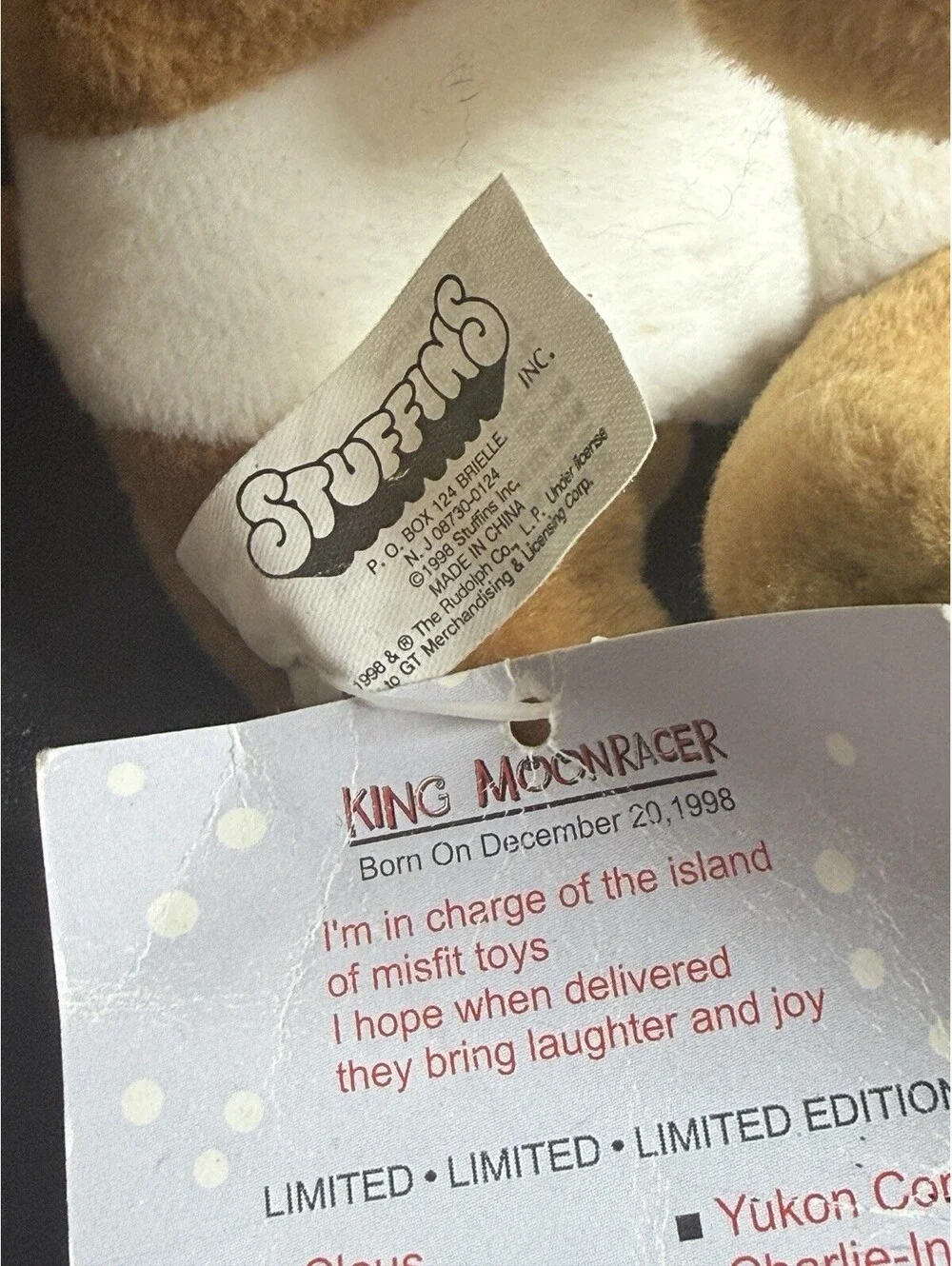 NWT Stuffins 1998 King Moonracer Rudolph Island Of Misfit Toys Ornament, 5x7”